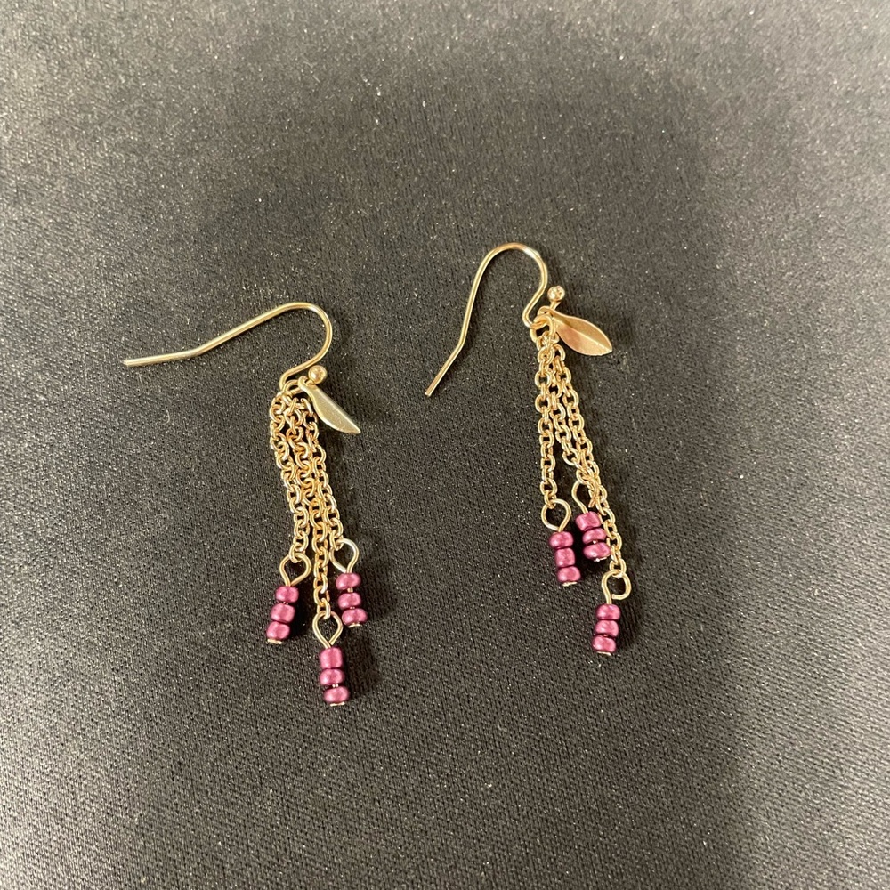 Gold and Pink Chain Tassel Earrings with Gemstone Accents